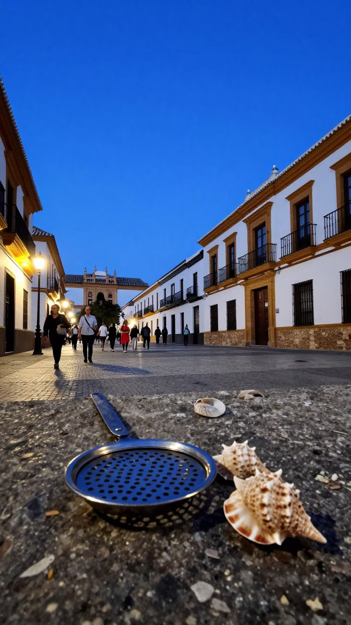 Evening Street Life in Granada Spain with Tea Strainer and Seashells in in Granada, Spain