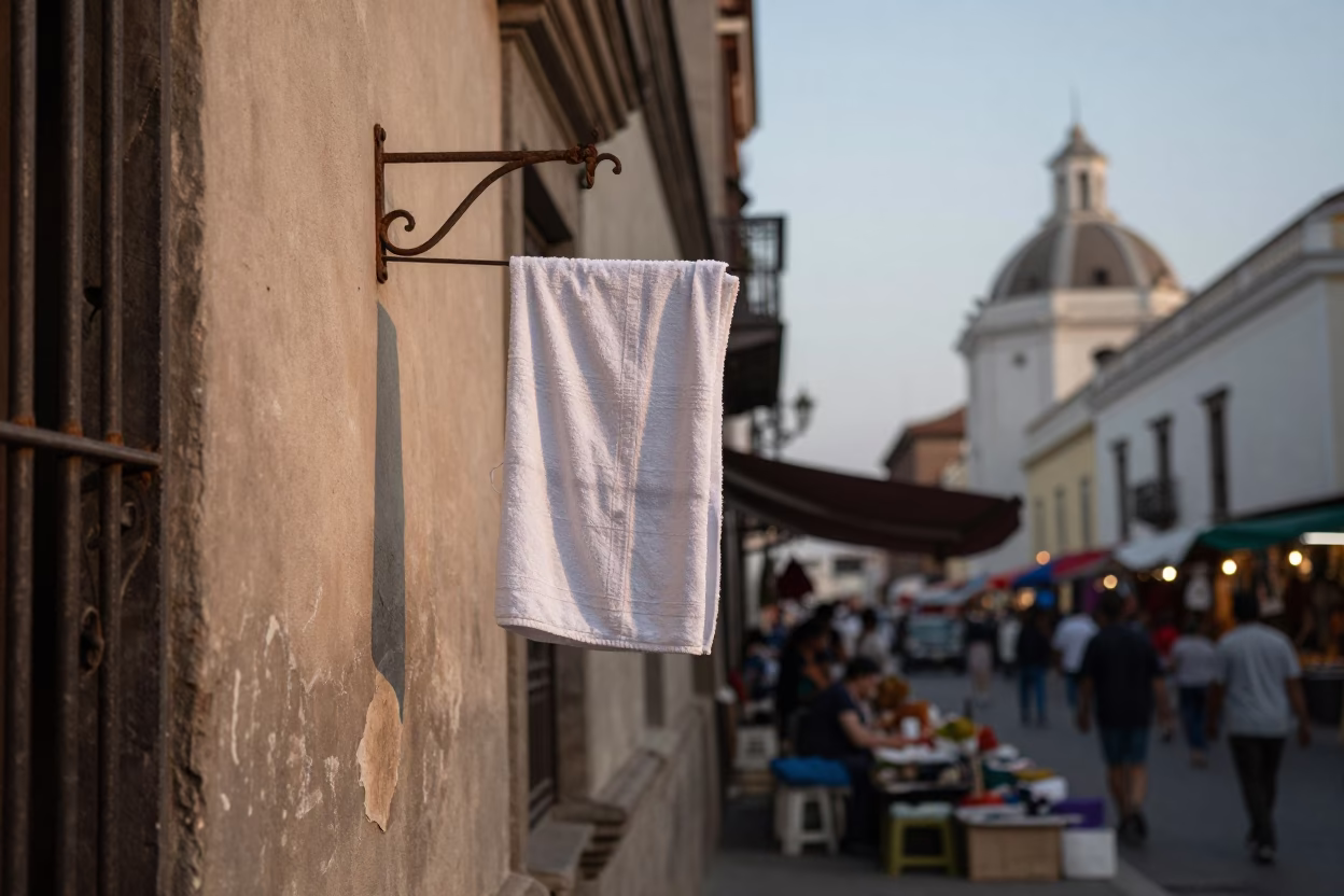 Evening Street Life in Lima Peru with Hanging Towels and Market Activity in in Lima, Peru