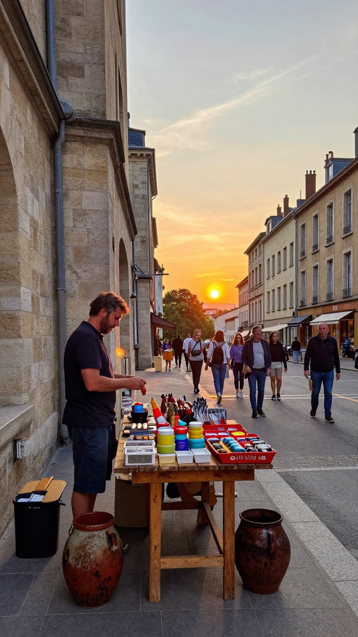 Evening Street Life in Lyon France with Jam Jar and Rusty Metal Details in in Lyon, France