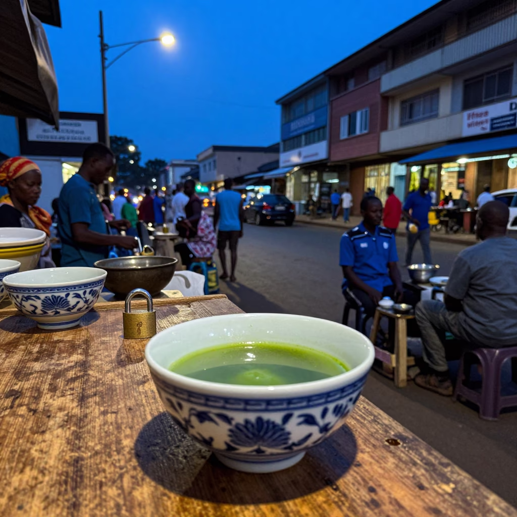 Evening Street Life in Nairobi Kenya with Ceramic Bowl and Padlock in in Nairobi, Kenya