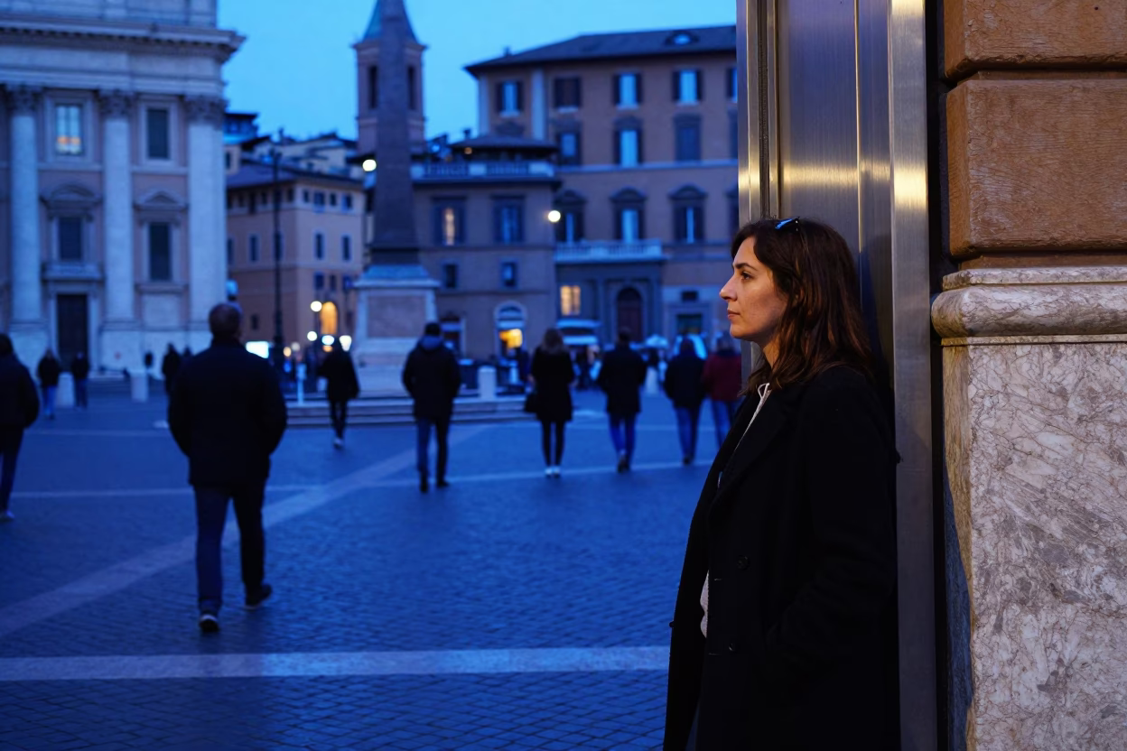 Evening Street Life in Rome Italy with Brushed Steel and Fabric Details in in Rome, Italy