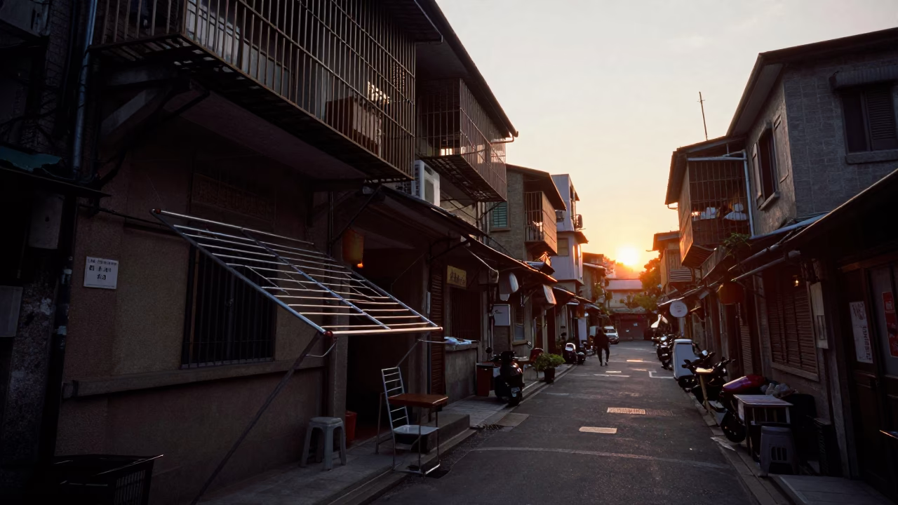Evening Street Life in Taipei Taiwan with Drying Rack and Traditional Food in in Taipei, Taiwan