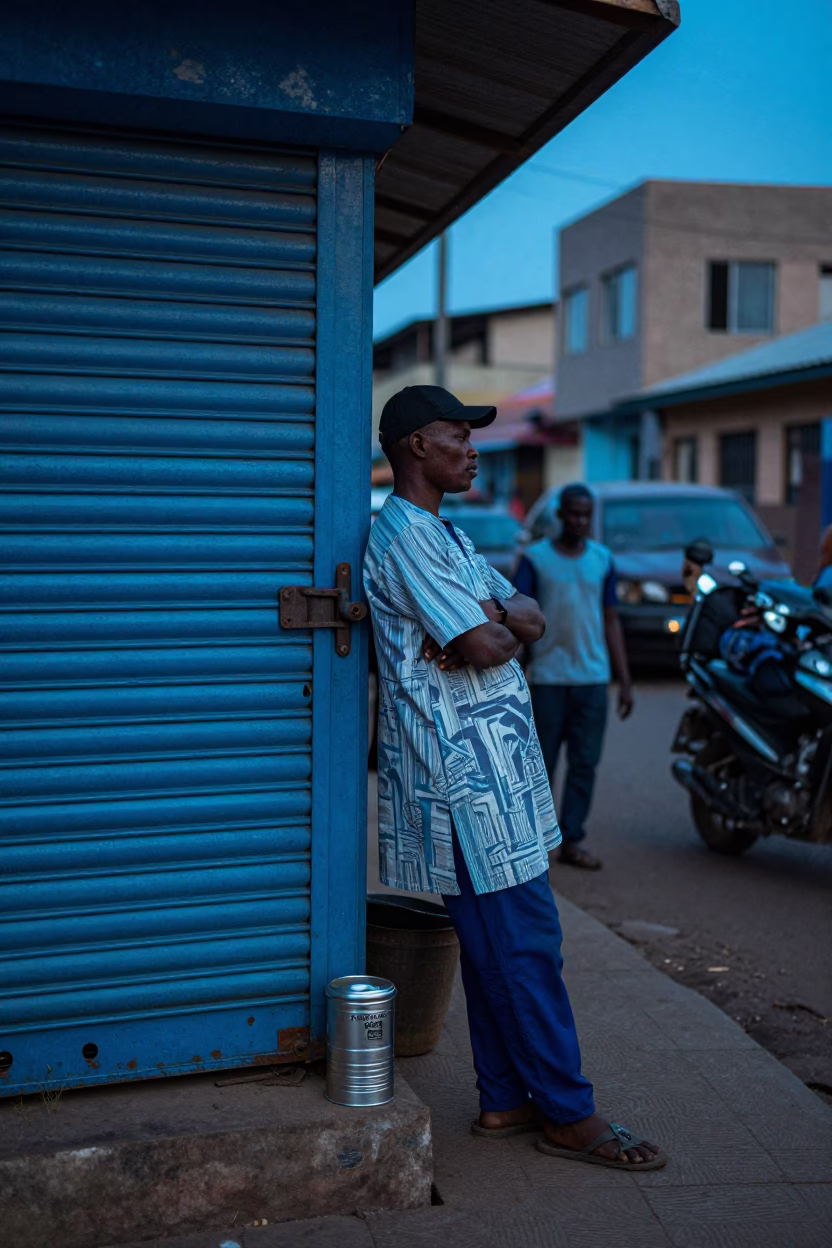Evening Street Scene in Accra Ghana with Latch and Coffee Tin in in Accra, Ghana