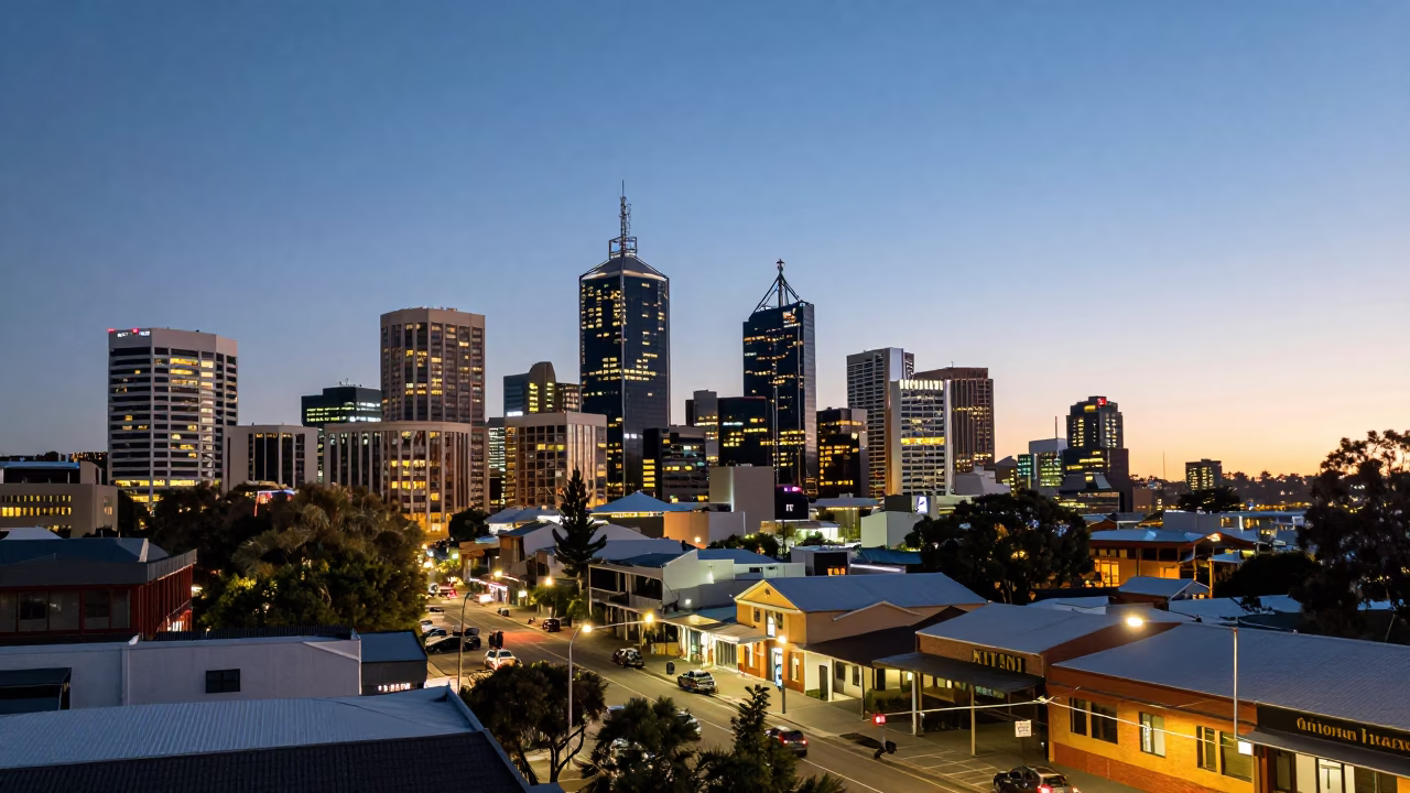 Evening Street Scene in Adelaide South Australia with City Lights and Local Street Food in in Adelaide, South Australia, Australia