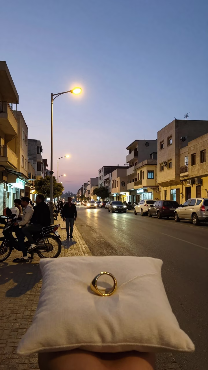 Evening Street Scene in Alexandria Egypt with Signet Ring and Pillow Detail in in Alexandria, Egypt