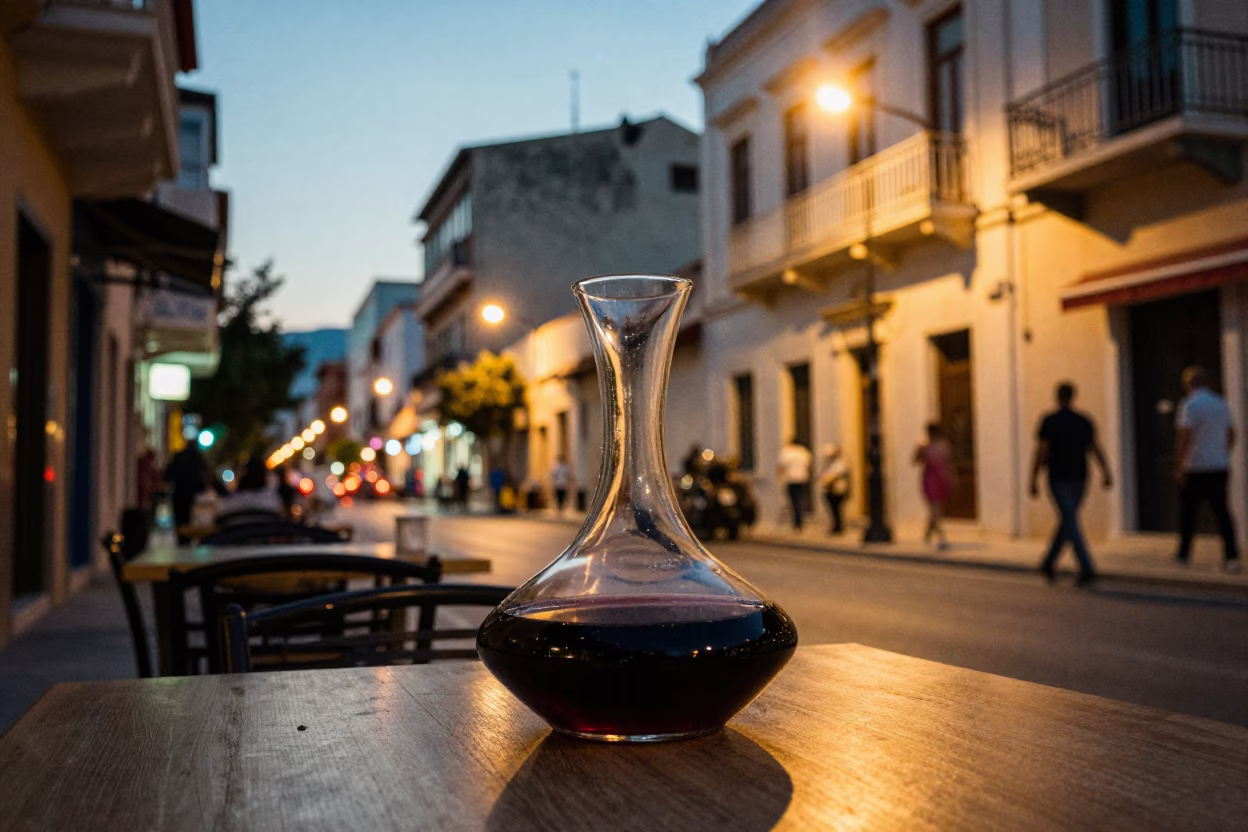 Evening Street Scene in Athens Greece with Decanter and Urban Details in in Athens, Greece