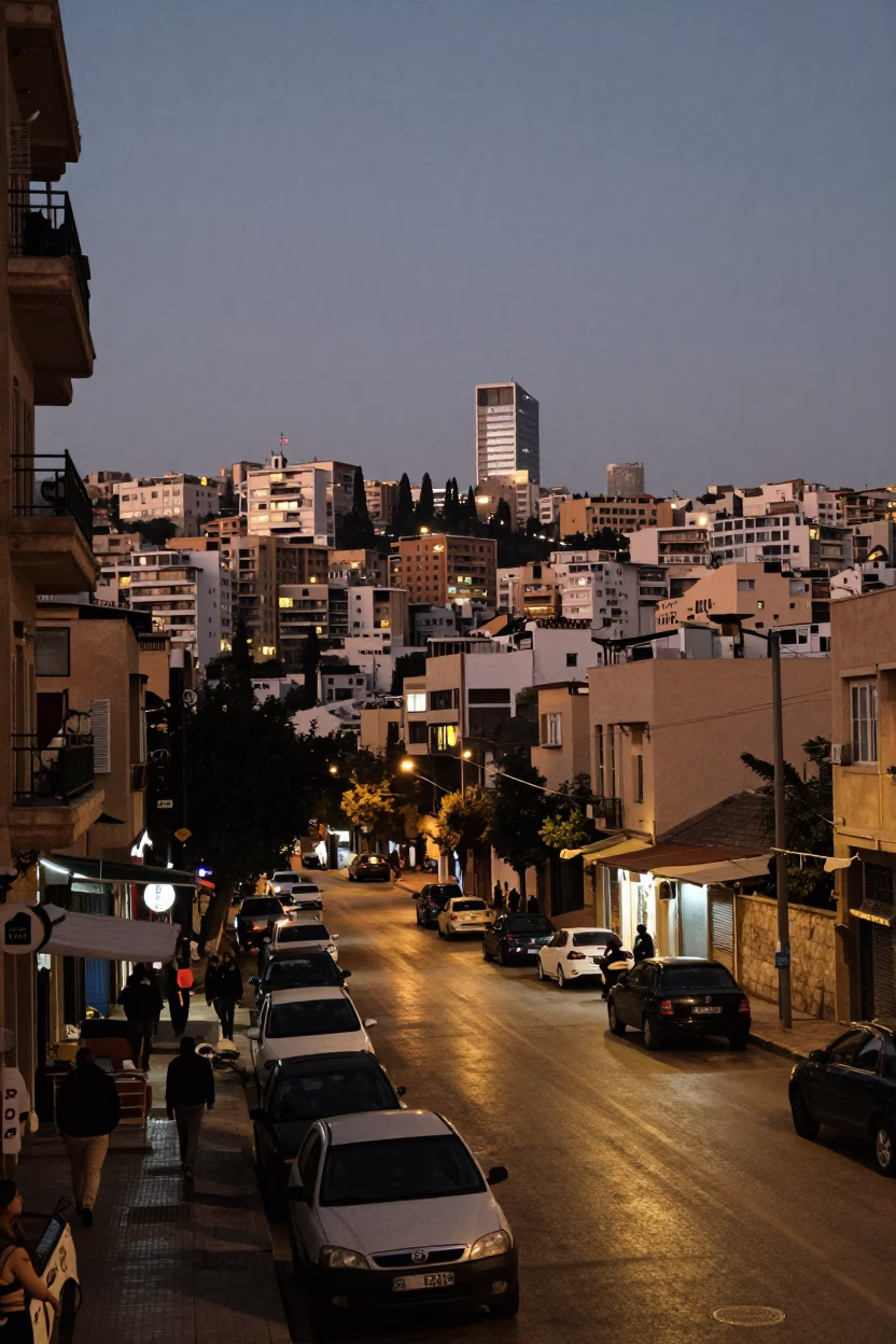 Evening Street Scene in Beirut Lebanon with City Lights and Local Life in in Beirut, Lebanon