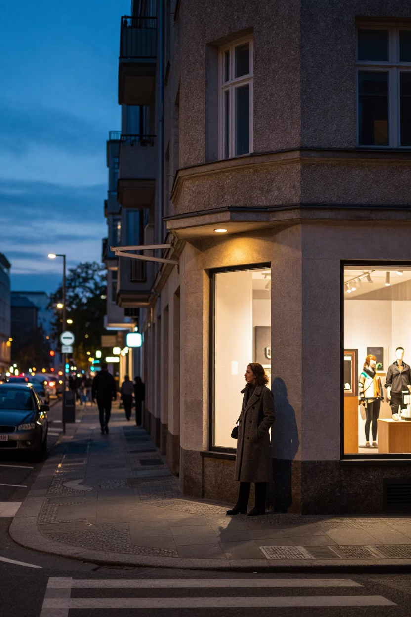 Evening Street Scene in Berlin Germany with Shelf Bracket and Urban Details in in Berlin, Germany