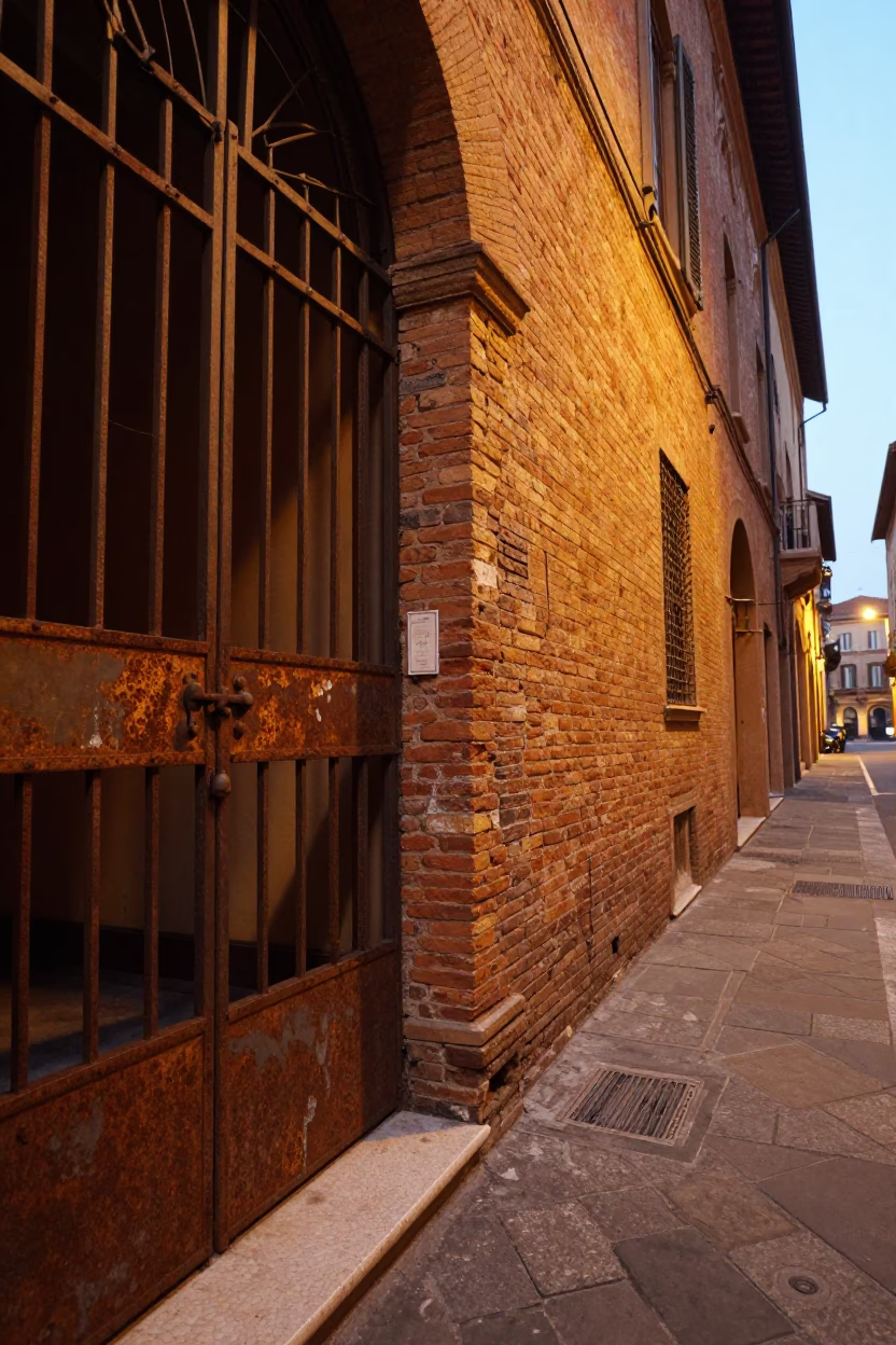 Evening Street Scene in Bologna Italy with Rust and Urban Details in in Bologna, Italy