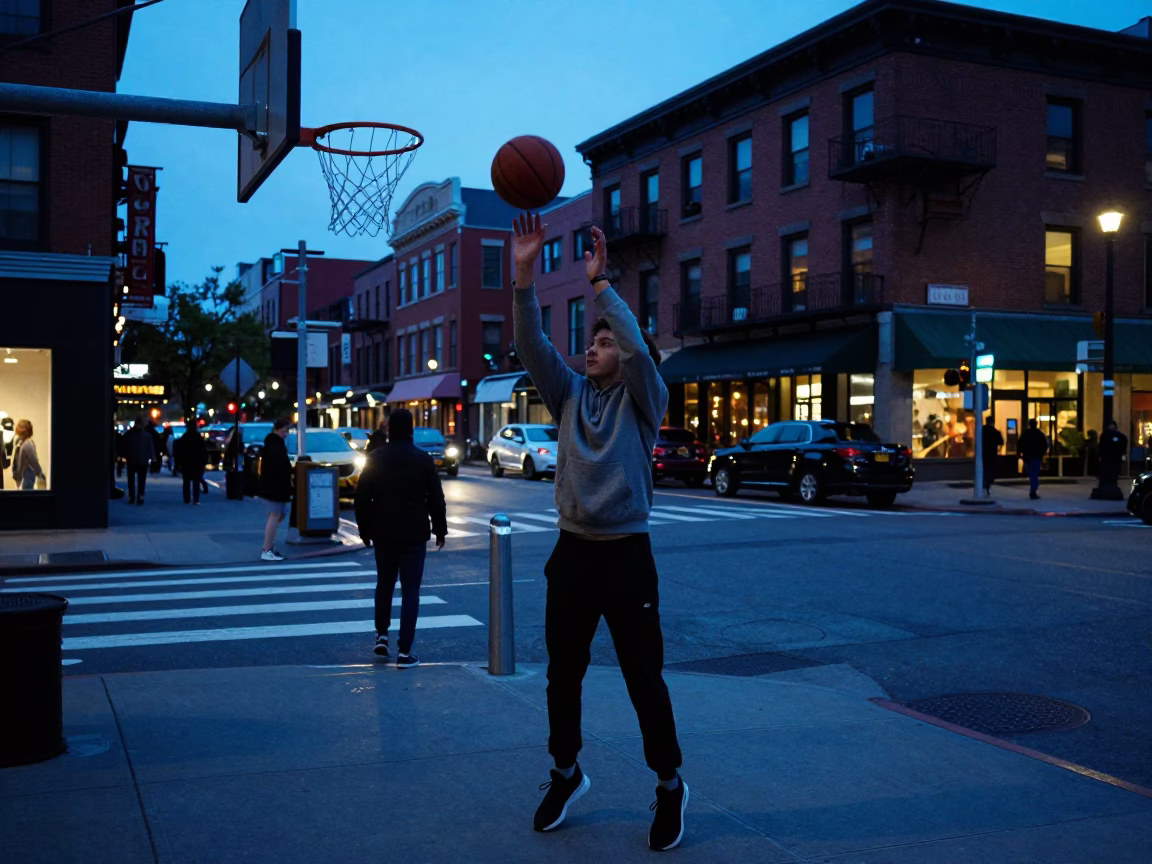 Evening Street Scene in Boston Massachusetts with Basketball and Urban Details in in Boston, Massachusetts, United States