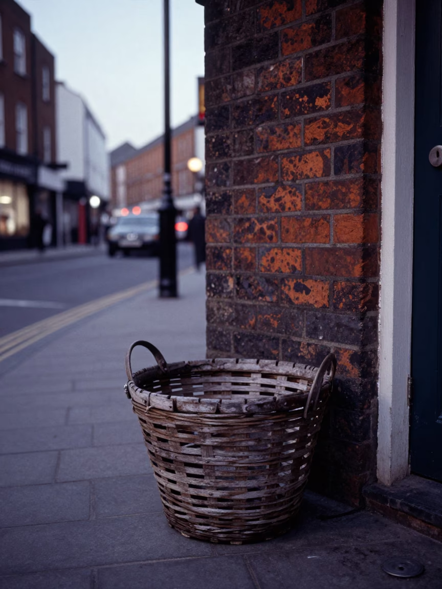 Evening Street Scene in Bristol UK with Peg Basket and Rusty Details in in Bristol, United Kingdom