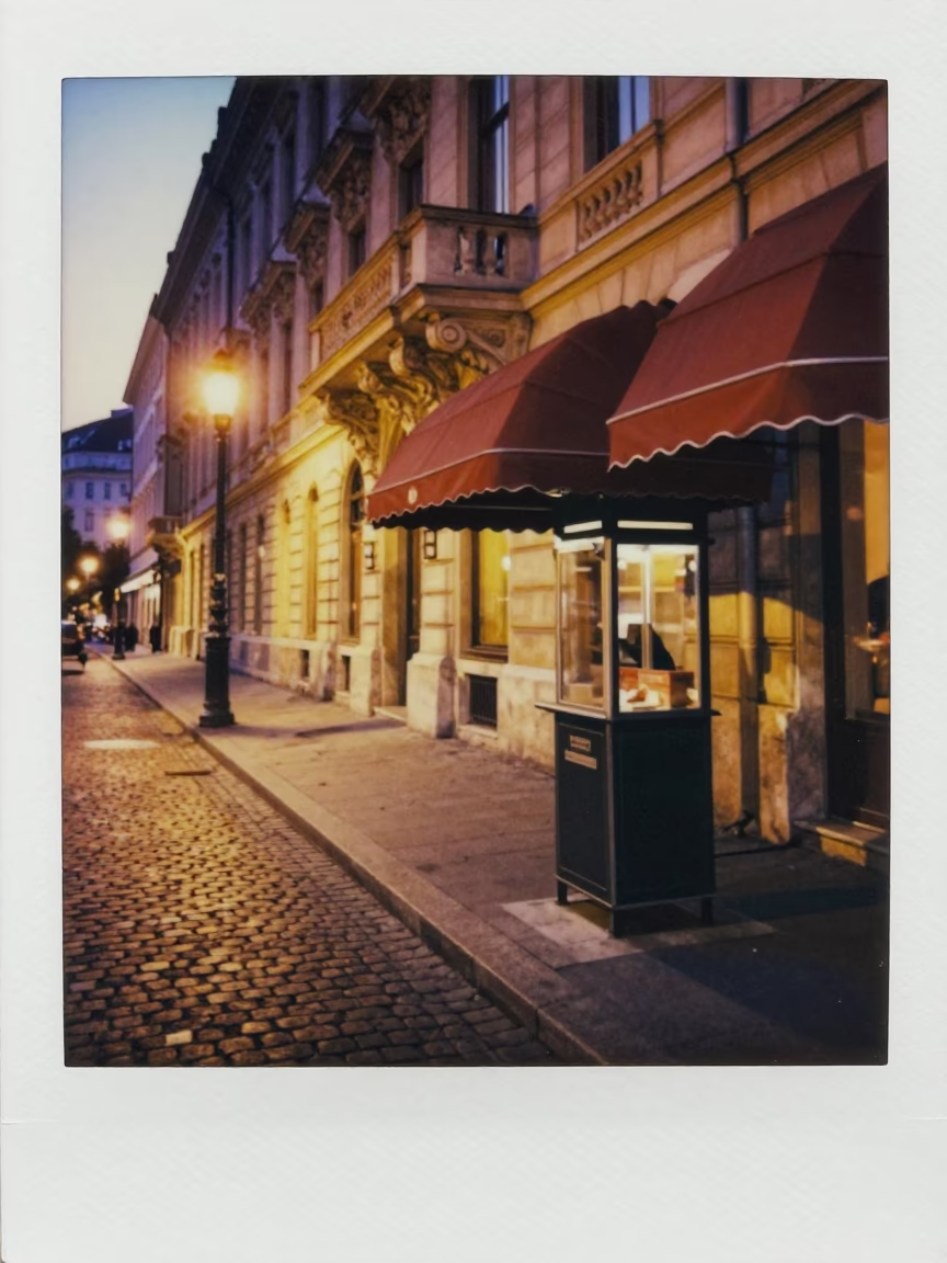 Evening Street Scene in Budapest Hungary with Valet Stand and Hotel Awning in in Budapest, Hungary