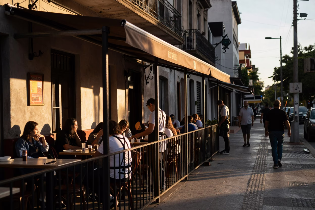 Evening Street Scene in Buenos Aires Argentina with Aprons and Grease Sheen in in Buenos Aires, Argentina