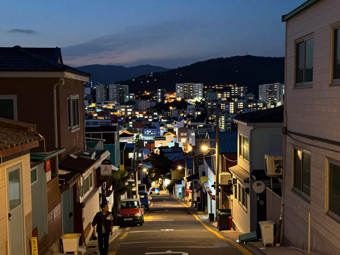 Evening Street Scene in Busan South Korea with City Lights and Local Life in in Busan, South Korea