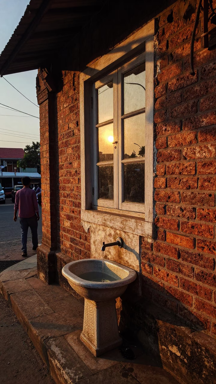 Evening Street Scene in Chennai India with Window Light and Tea Kettle in in Chennai, India