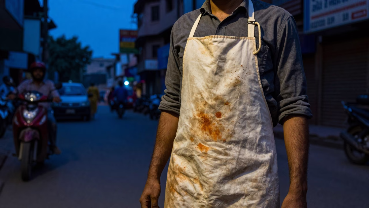Evening Street Scene in Delhi India with Apron and Rope Details in in Delhi, India