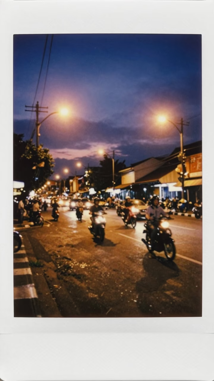 Evening Street Scene in Denpasar Bali Indonesia with Warm Lights and Local Traffic in in Denpasar, Indonesia