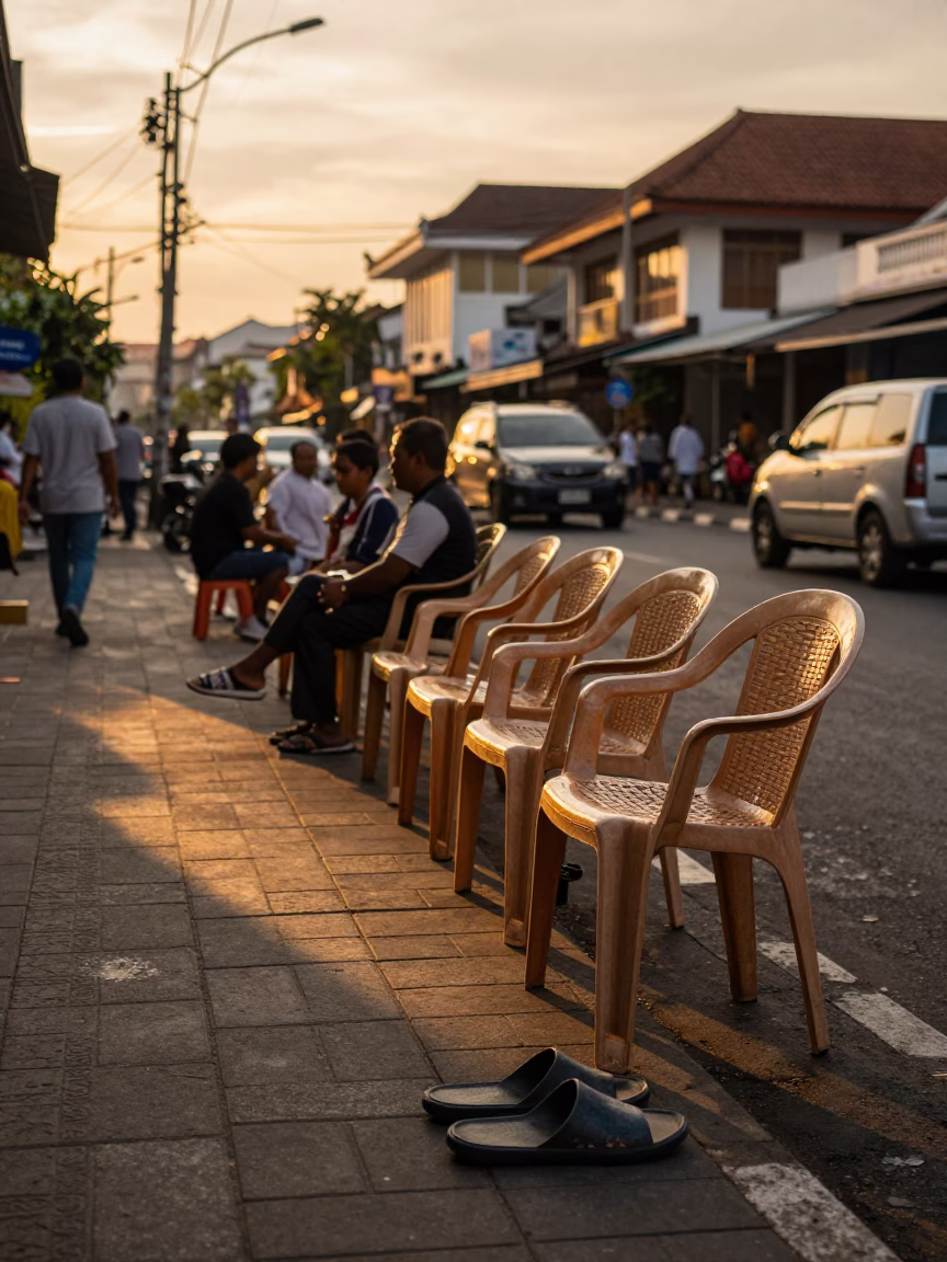 Evening Street Scene in Denpasar Indonesia with Slippers and Local Life in in Denpasar, Indonesia