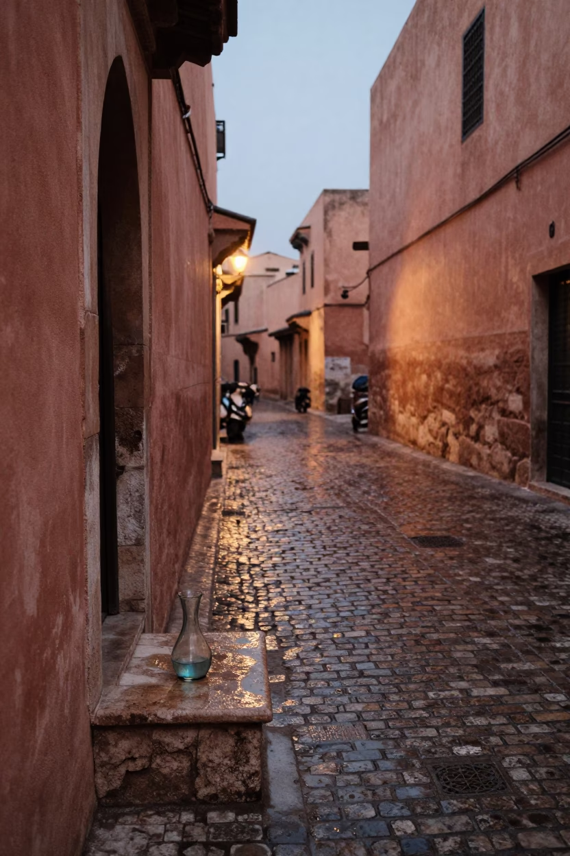 Evening Street Scene in Fez Morocco with Condensation and Local Objects in in Fez, Morocco