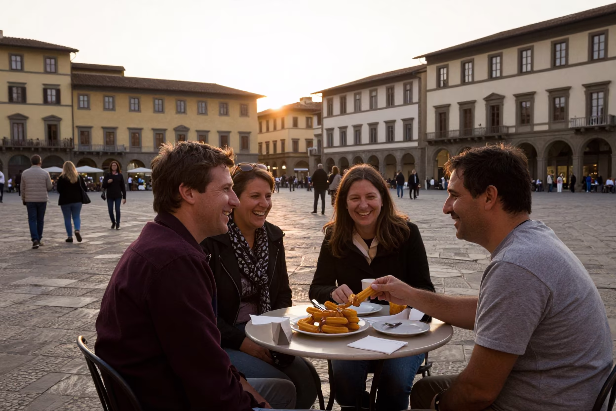 Evening Street Scene in Florence Italy with Tourists and Local Dining in in Florence, Italy