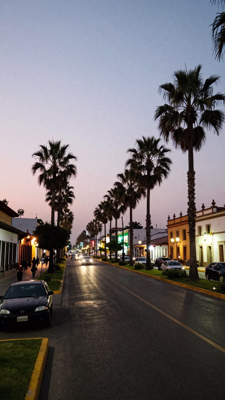 Evening Street Scene in Guadalajara Mexico with Palm Trees and Local Life in in Guadalajara, Mexico