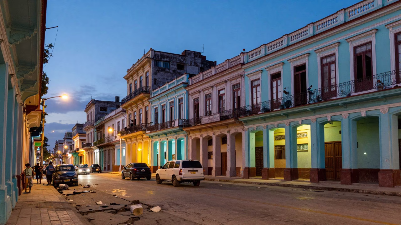 Evening Street Scene in Havana Cuba with Colorful Architecture and Local Life in in Havana, Cuba