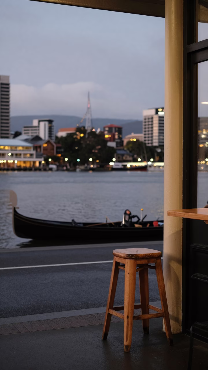 Evening Street Scene in Hobart Tasmania with Gondola and Kitchen Stool in in Hobart, Tasmania, Australia