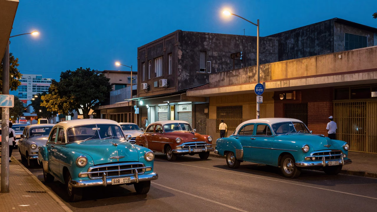 Evening Street Scene in Johannesburg South Africa with Vintage 1950s Charm in in Johannesburg, South Africa