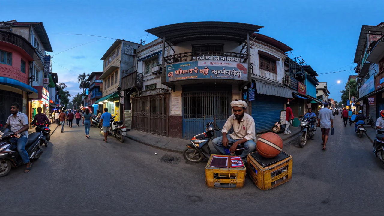 Evening Street Scene in Kolkata India with Vendor and Traditional Elements in in Kolkata, India