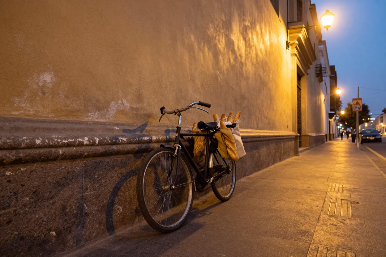 Evening street scene in Lima Peru with bicycle and urban infrastructure in in Lima, Peru