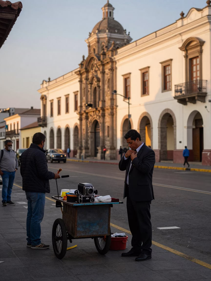 Evening Street Scene in Lima Peru with Coat Brush and Local Interaction in in Lima, Peru