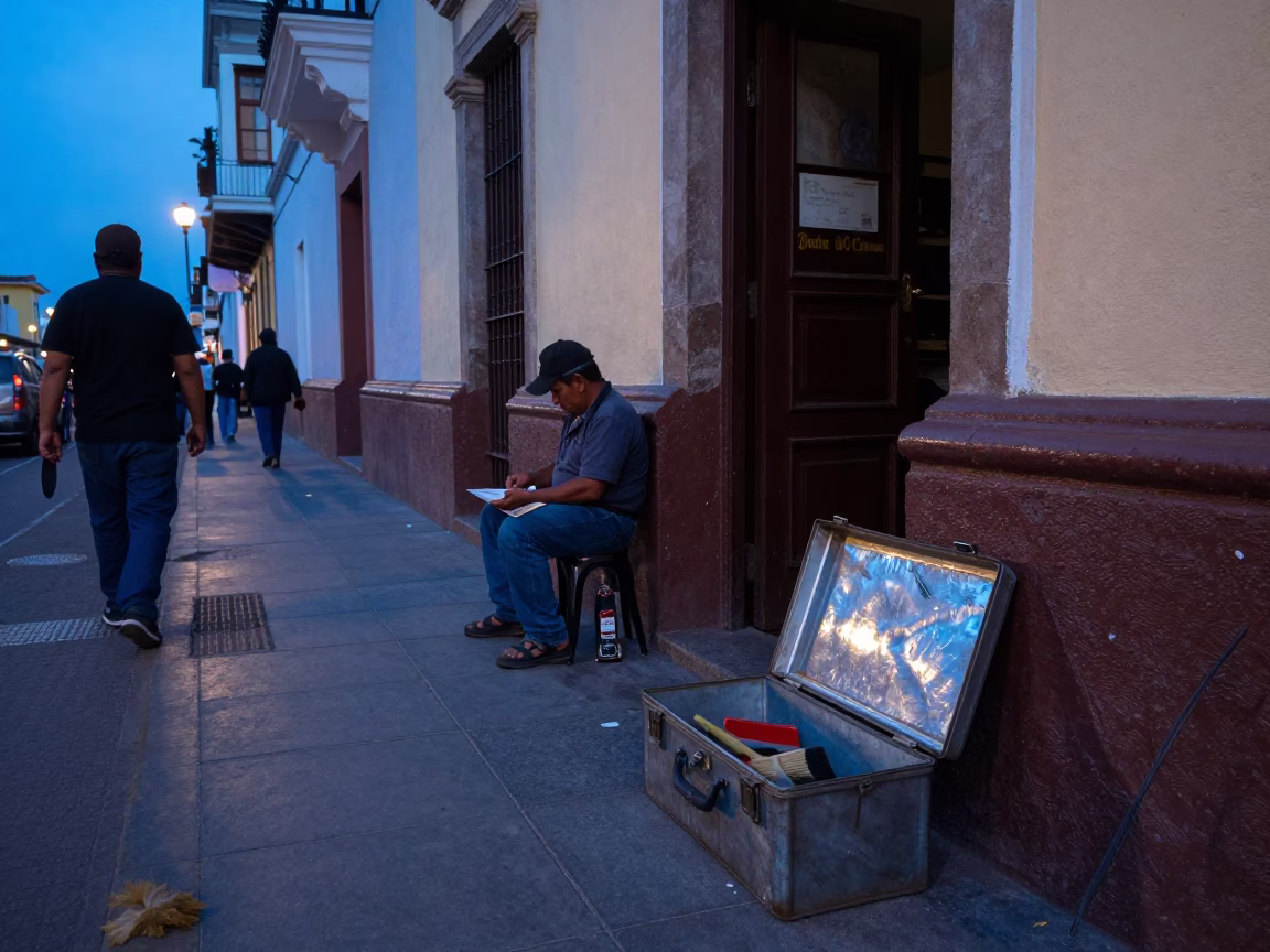 Evening Street Scene in Lima Peru with Toolbox and Brushed Steel Edge in in Lima, Peru
