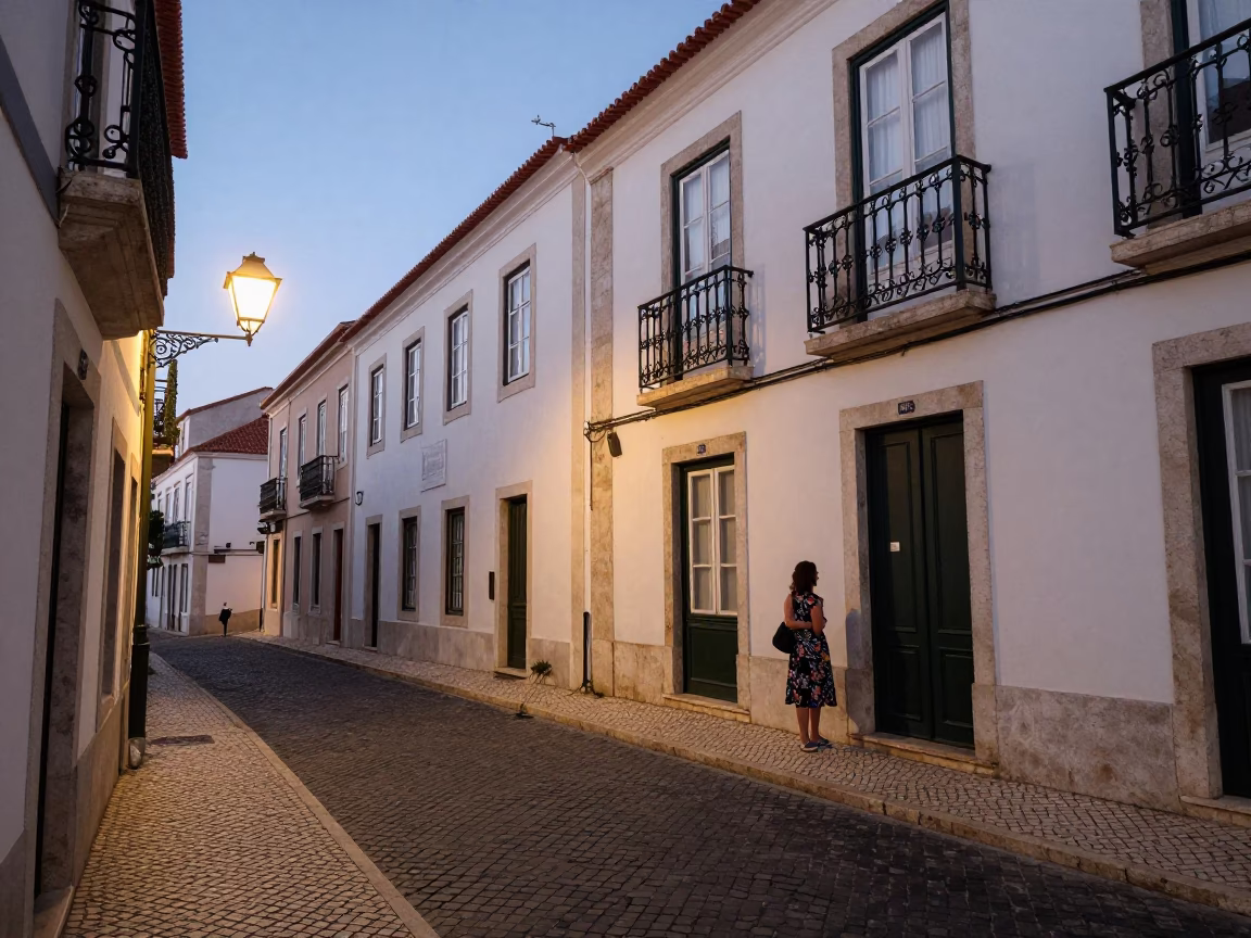 Evening Street Scene in Lisbon Portugal with Notebook and Local Details in in Lisbon, Portugal