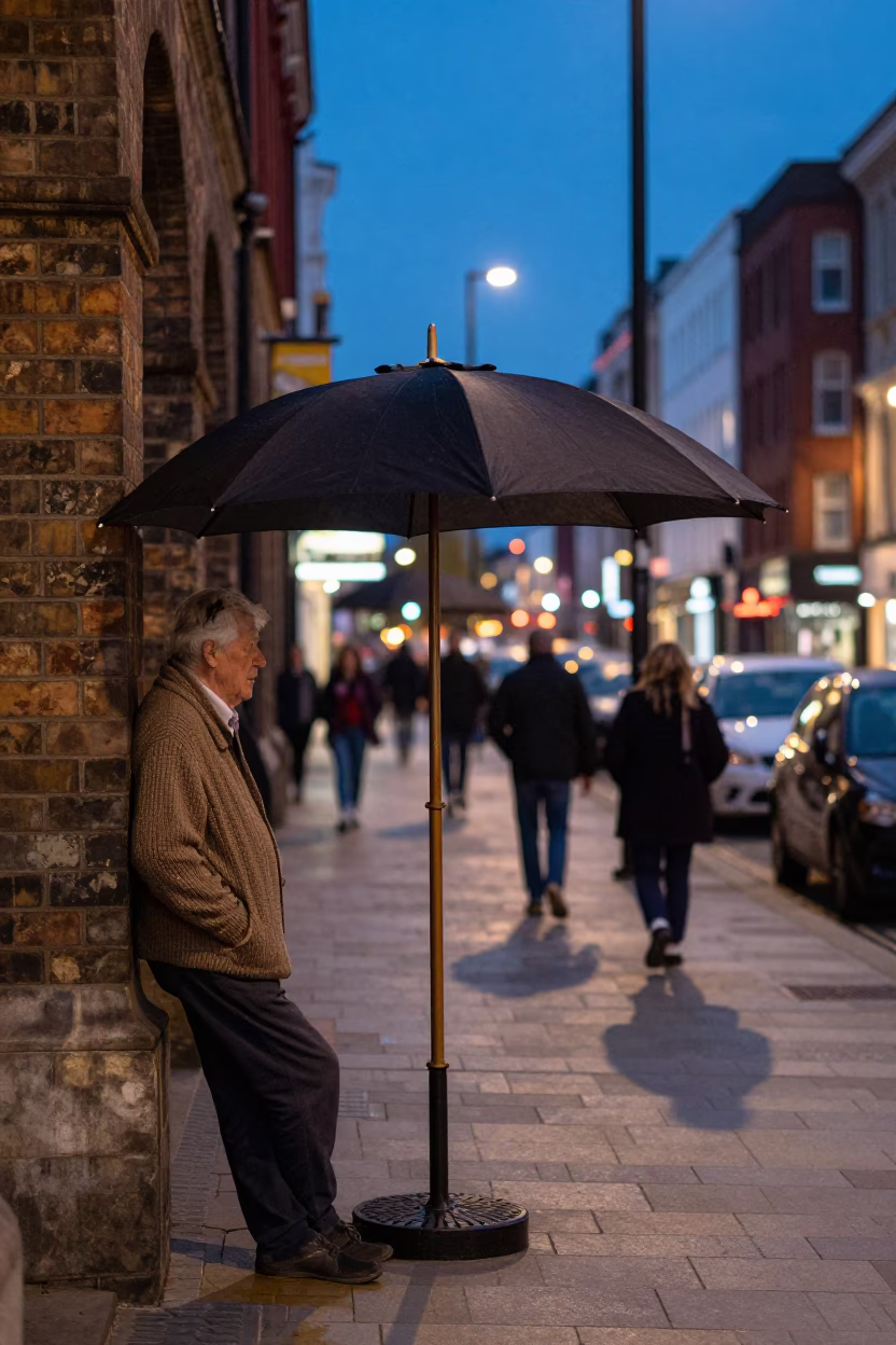 Evening Street Scene in Liverpool UK with Umbrella Stand and Cardigans in in Liverpool, United Kingdom