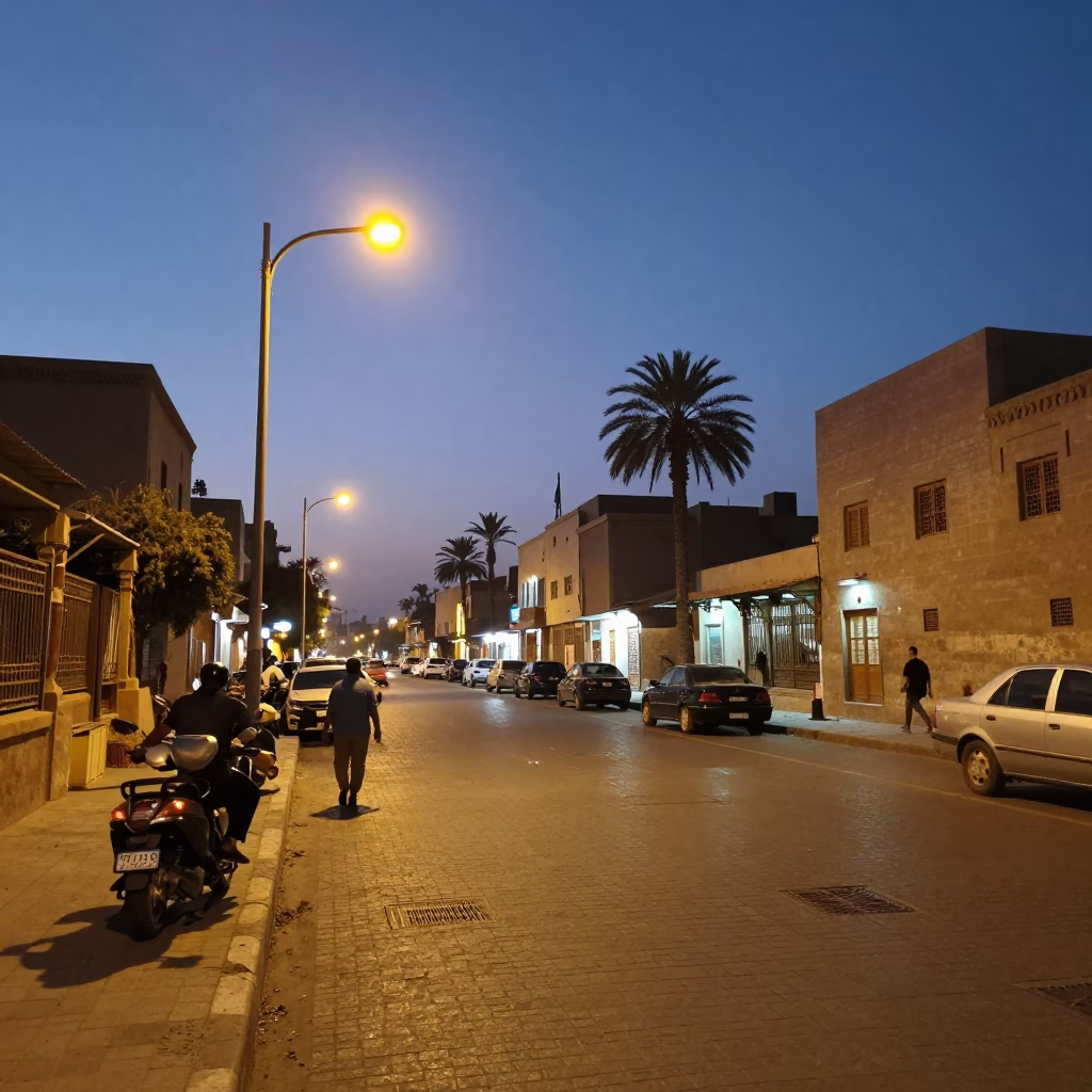 Evening Street Scene in Luxor Egypt with Lantern Light and Local Interaction in in Luxor, Egypt