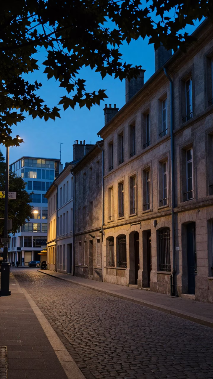Evening Street Scene in Lyon France with Leaf Shadows and Local Life in in Lyon, France