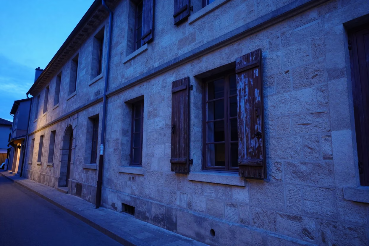 Evening street scene in Lyon France with traditional architecture and blue twilight in in Lyon, France