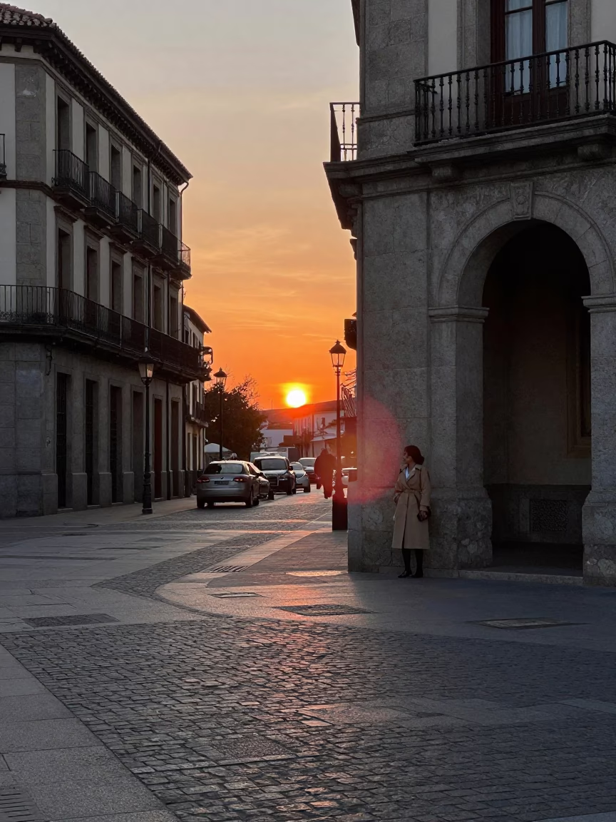 Evening Street Scene in Madrid Spain with Vintage Details and Local Life in in Madrid, Spain