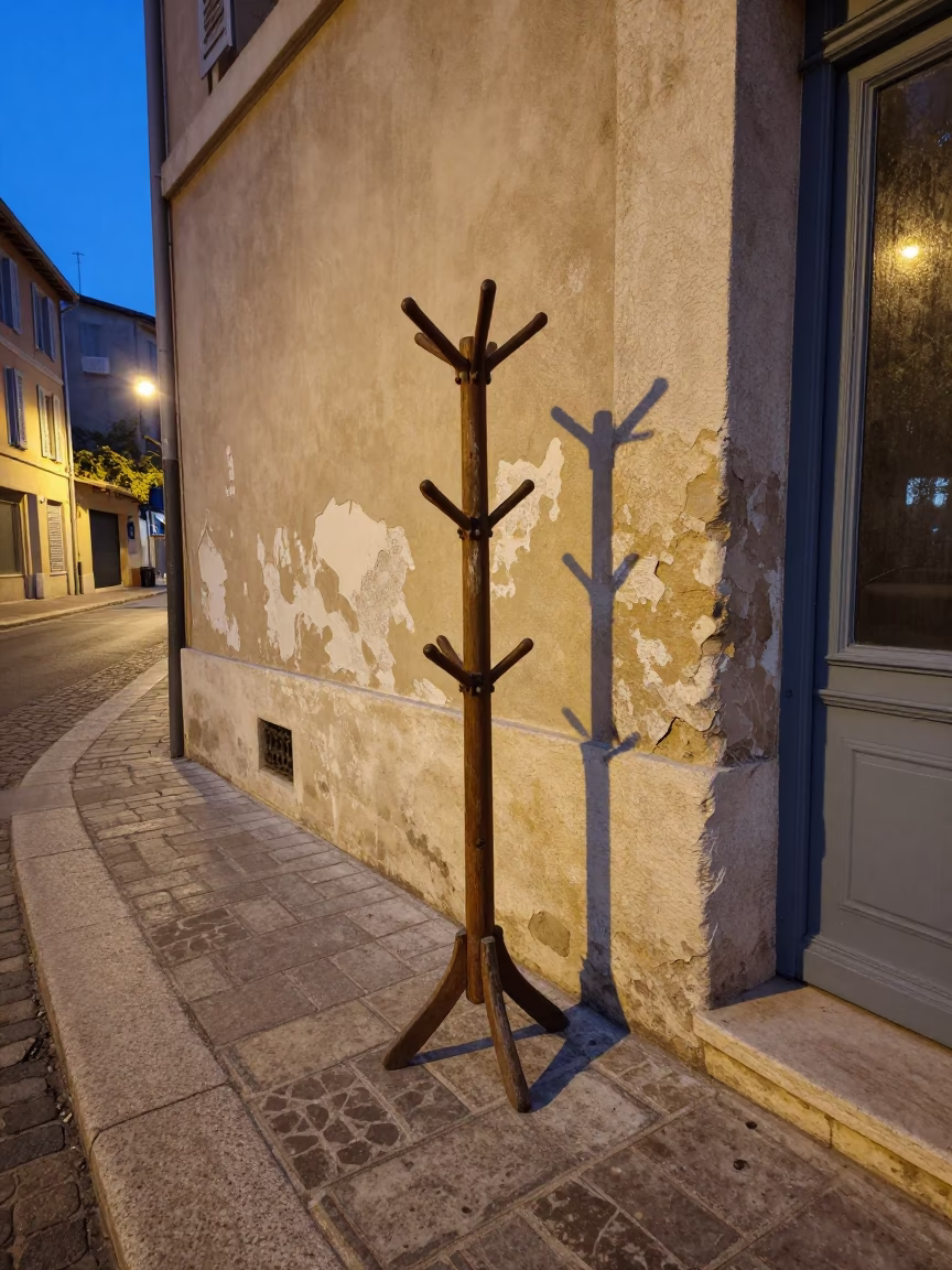 Evening Street Scene in Marseille France with Coat Stand and Glass Drain in in Marseille, France