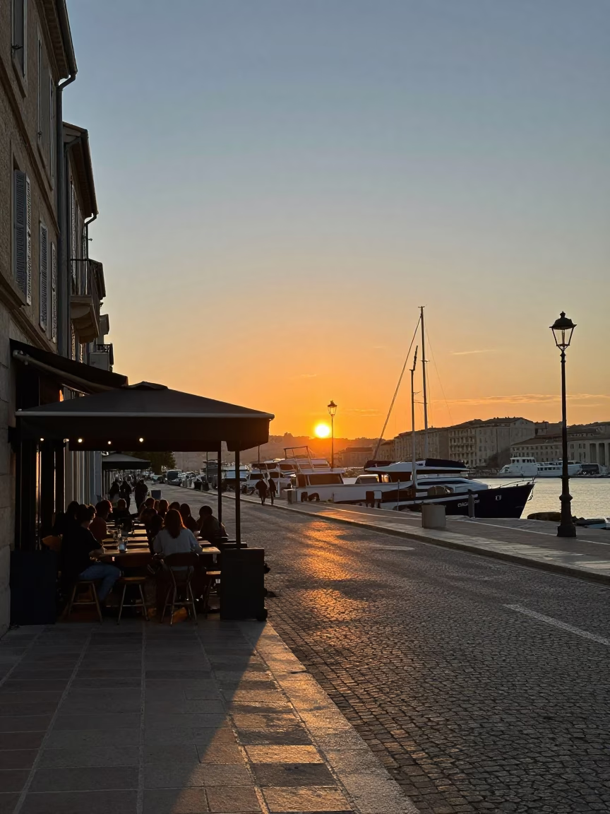 Evening Street Scene in Marseille France with Local Dining and Urban Architecture in in Marseille, France