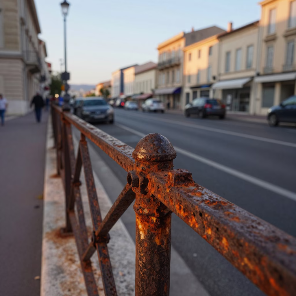 Evening Street Scene in Marseille France with Rusty Metal and Local Food in in Marseille, France
