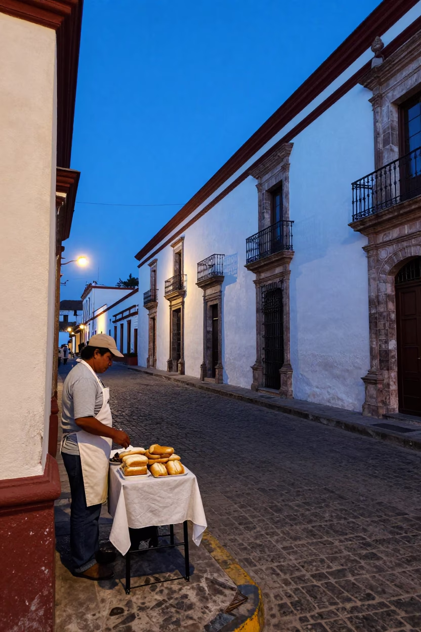 Evening Street Scene in Merida Mexico with Aprons and Bread at Dusk in in Merida, Mexico