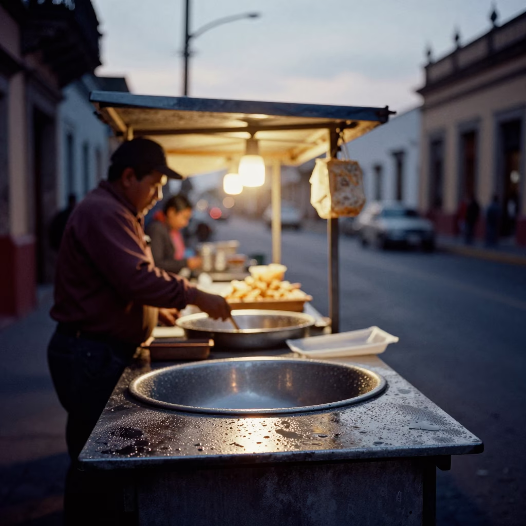 Evening Street Scene in Merida Mexico with Condensation on Countertop and Key Bowl in in Merida, Mexico