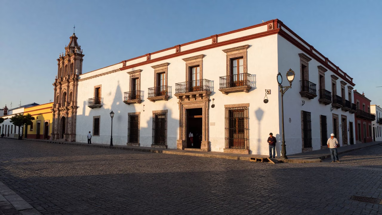 Evening Street Scene in Merida Mexico with Hand Mirror and Local Architecture in in Merida, Mexico