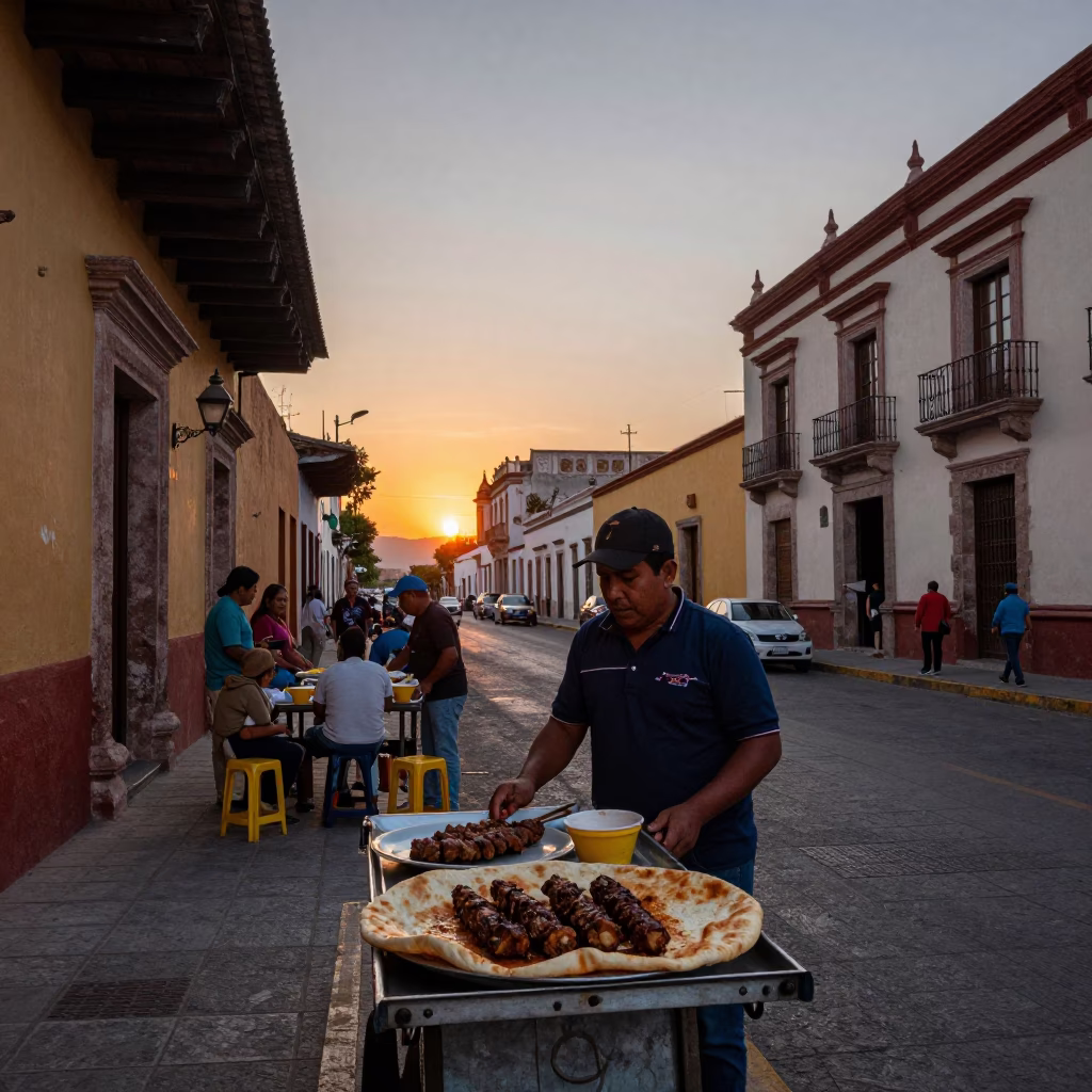 Evening Street Scene in Merida Mexico with Local Food and Architecture in in Merida, Mexico