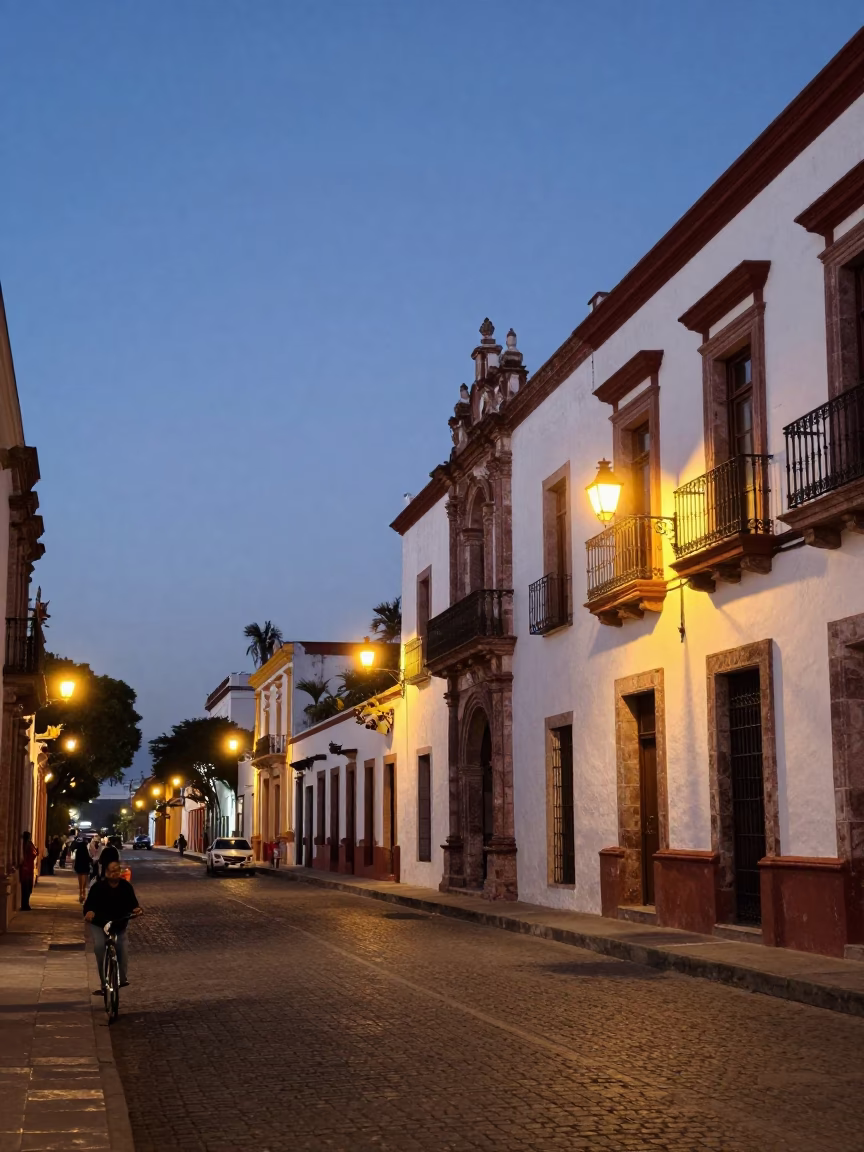 Evening Street Scene in Merida Mexico with Warm Glow and Local Details in in Merida, Mexico