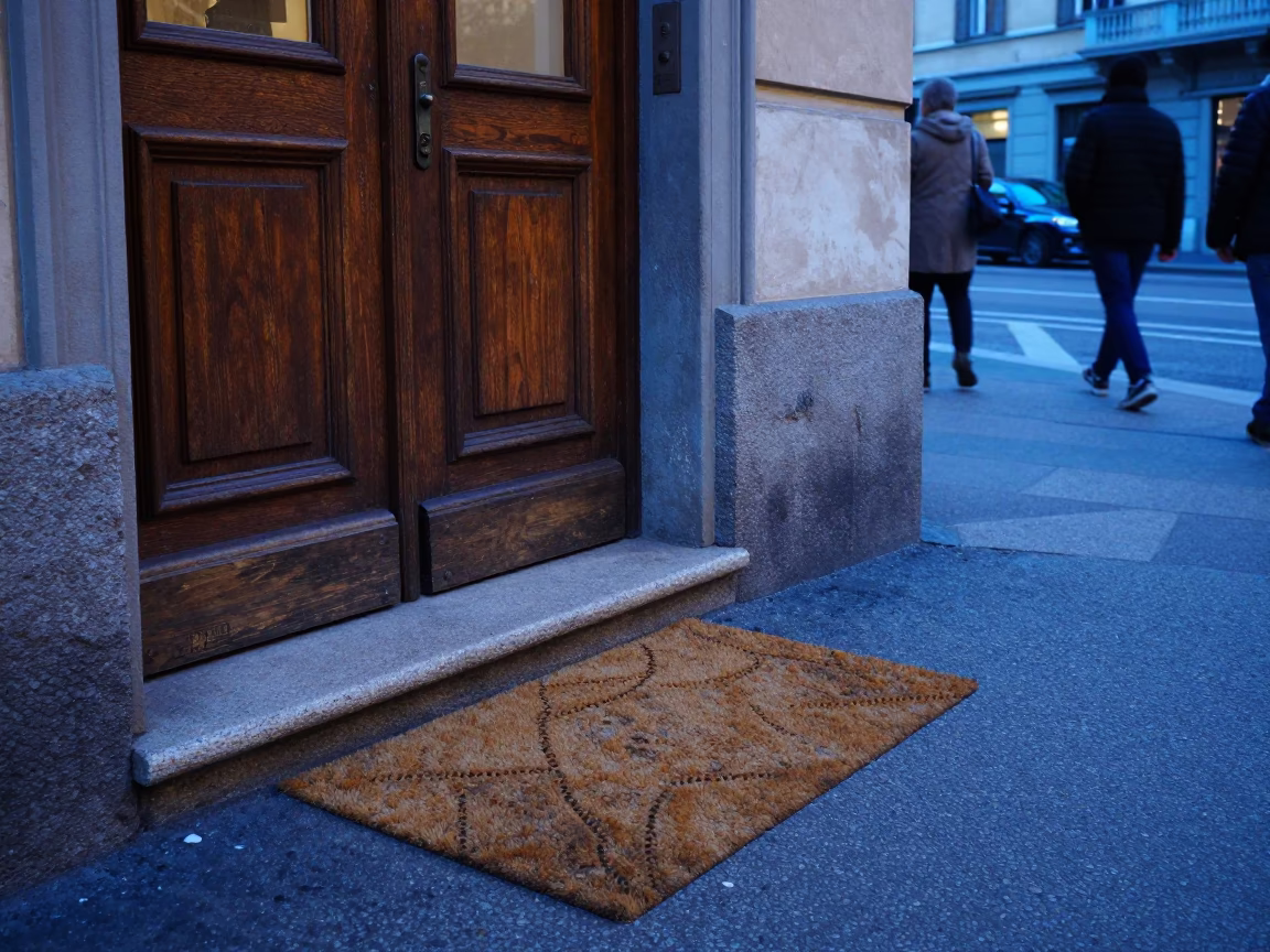 Evening Street Scene in Milan Italy with Doormat and Urban Details in in Milan, Italy