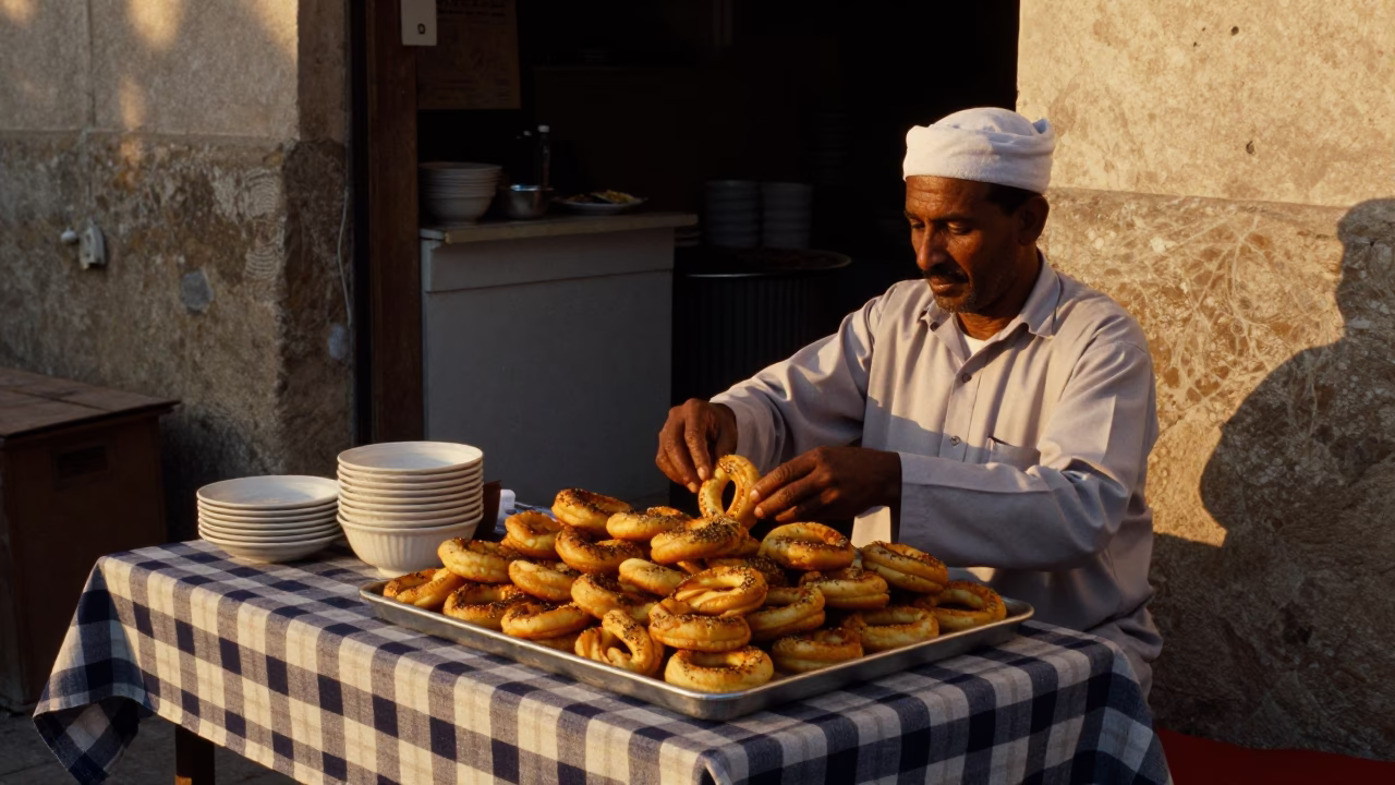 Evening Street Scene in Muscat Oman with Mandazi and Local Life in in Muscat, Oman