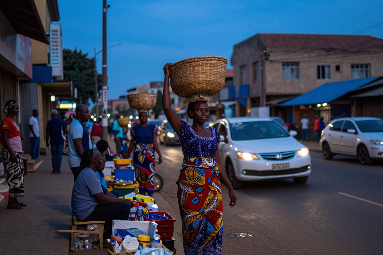 Evening Street Scene in Nairobi Kenya with Local Vendors and Urban Life in in Nairobi, Kenya