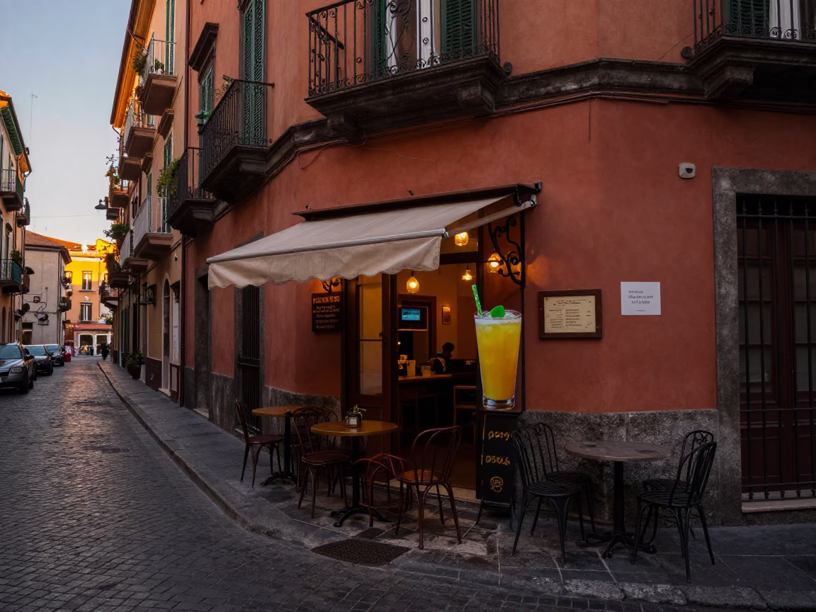 Evening Street Scene in Naples Italy with Local Cafe and Urban Details in in Naples, Italy